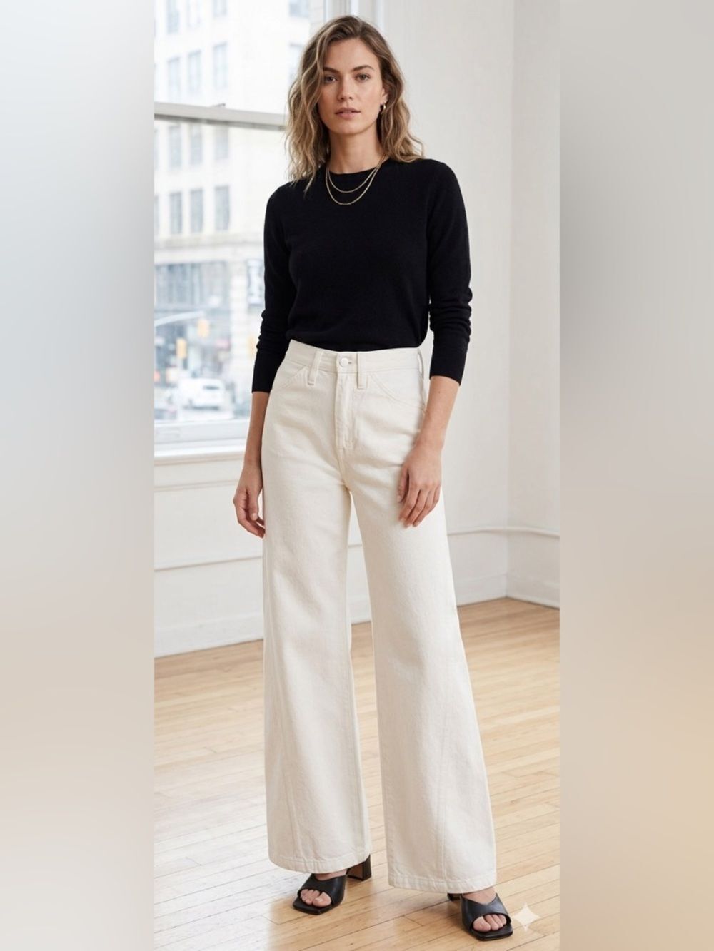 Le Baggy Palazzo Jeans White Wide Leg High Rise Size 26
